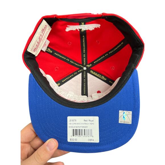 Mitchell & Ness NBA Philadelphia 76ers Embroidered Snapback Hat Red & Royal New - Picture 6 of 7